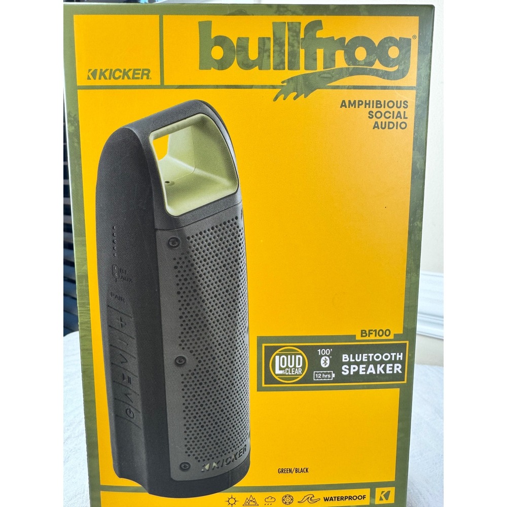 Kicker Bullfrog BF100 Bluetooth Speaker Green Black Waterproof IP67 360 Sound
